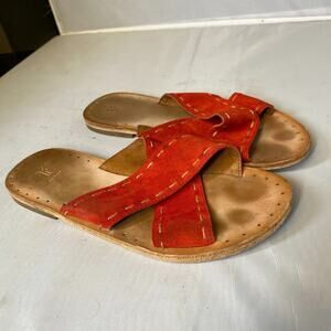 Frye Avery Red Suede Flat Slide Sandals Size 8 B